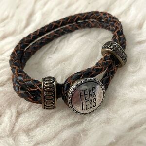 Brown Leather Braided Bracelet FEAR LESS